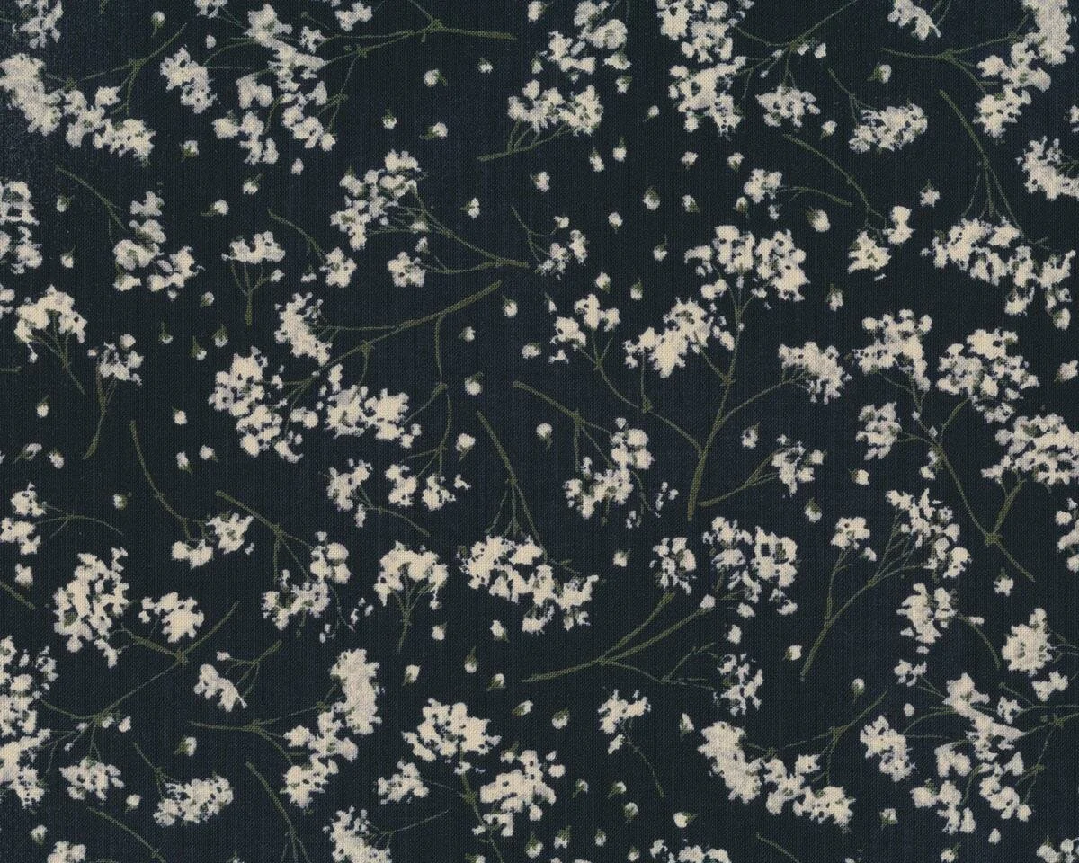 Patchworkstoff THE WORDSMITH, Schleierkraut-Zweige, nachtblau-helles beige, Moda Fabrics