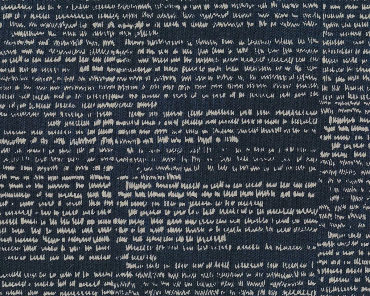Patchworkstoff THE WORDSMITH, Strichel-Schrift, nachtblau-helles beige, Moda Fabrics