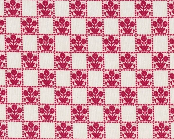 Patchworkstoff TILLY mit Karo-Blumen-Muster, stumpfes dunkelrot-natur