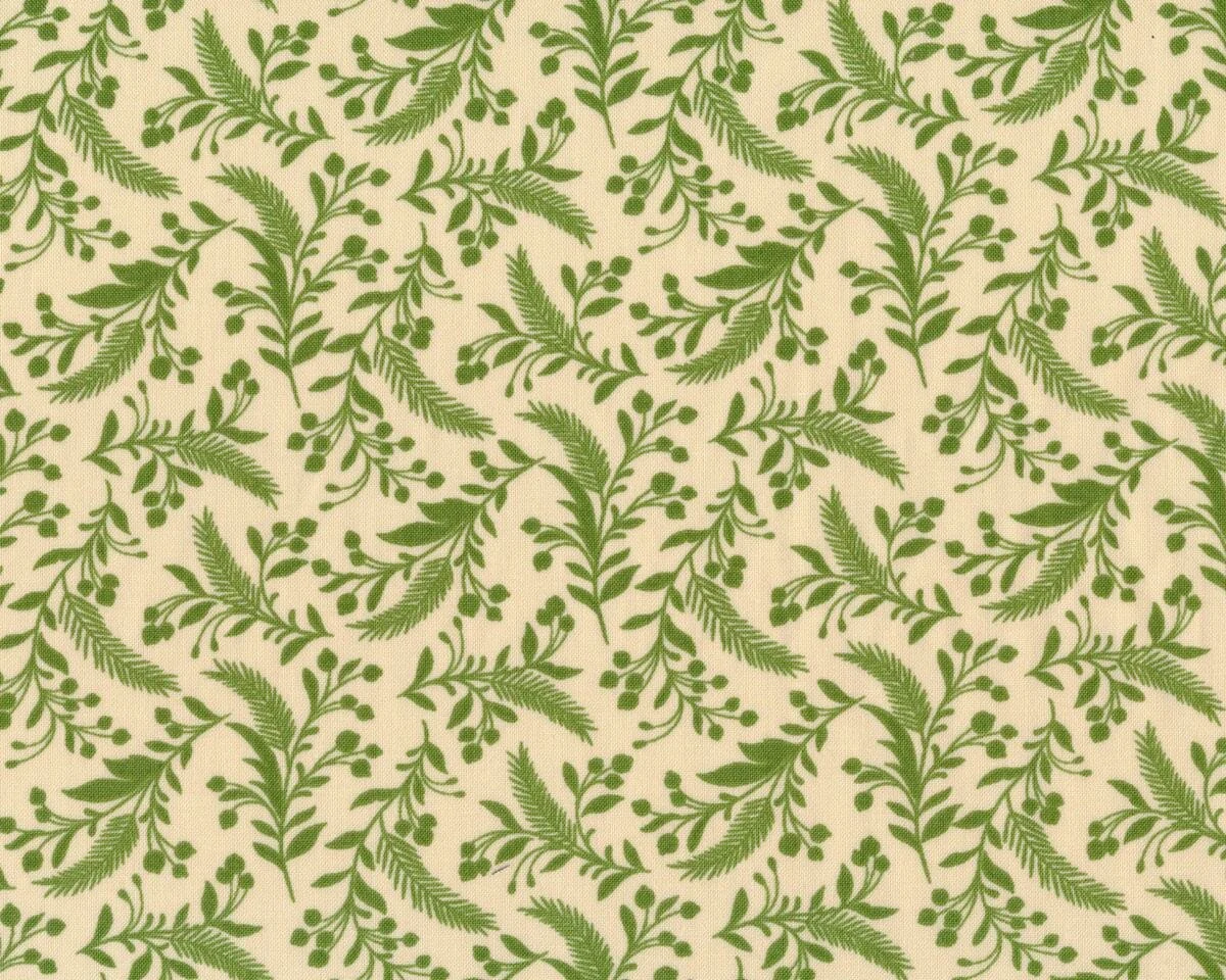 Patchworkstoff TOLE CHRISTMAS, Beeren-Zweige, grasgrün, Moda Fabrics