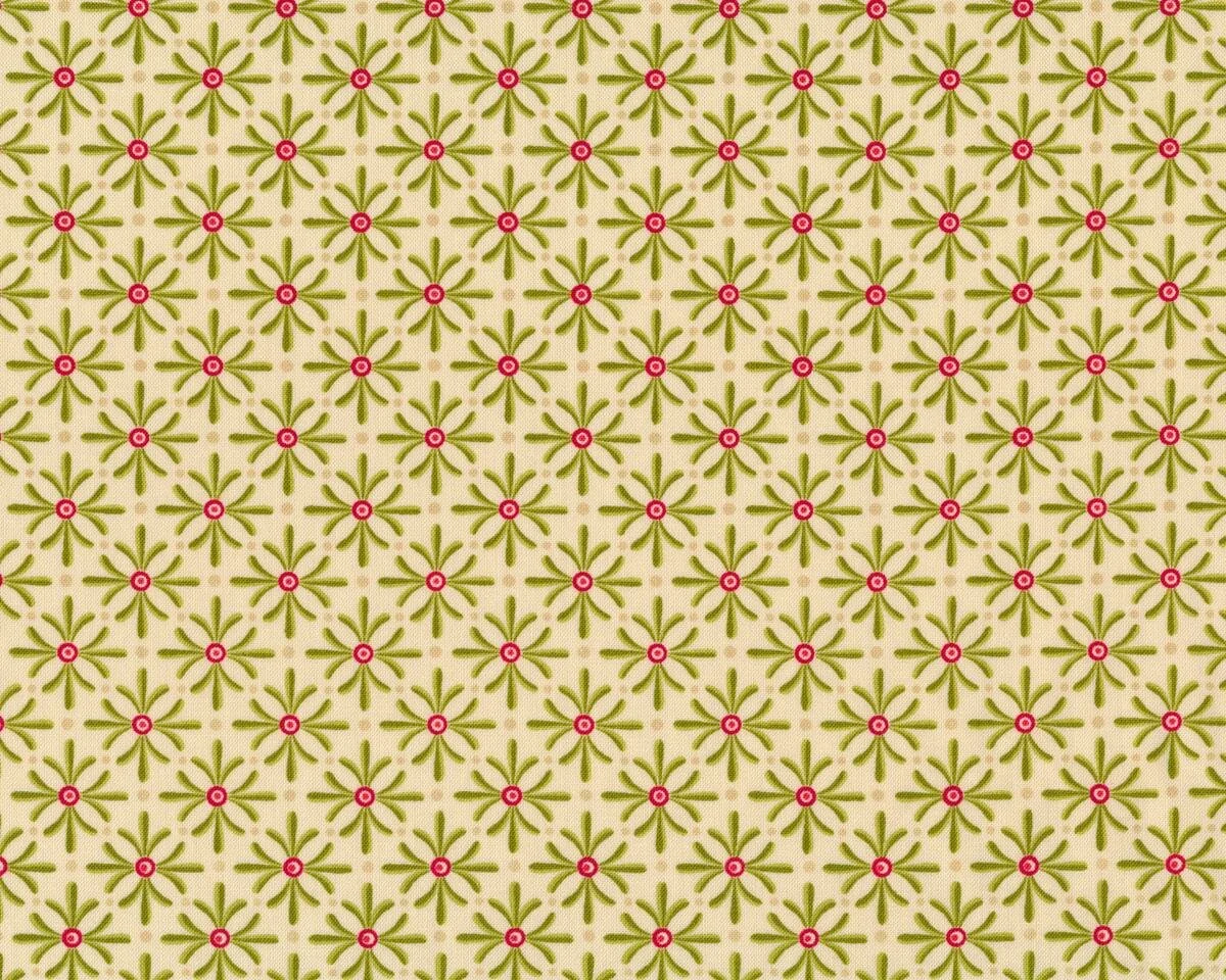 Patchworkstoff TOLE CHRISTMAS, Vierblatt-Blüten, hellbeige-grasgrün, Moda Fabrics