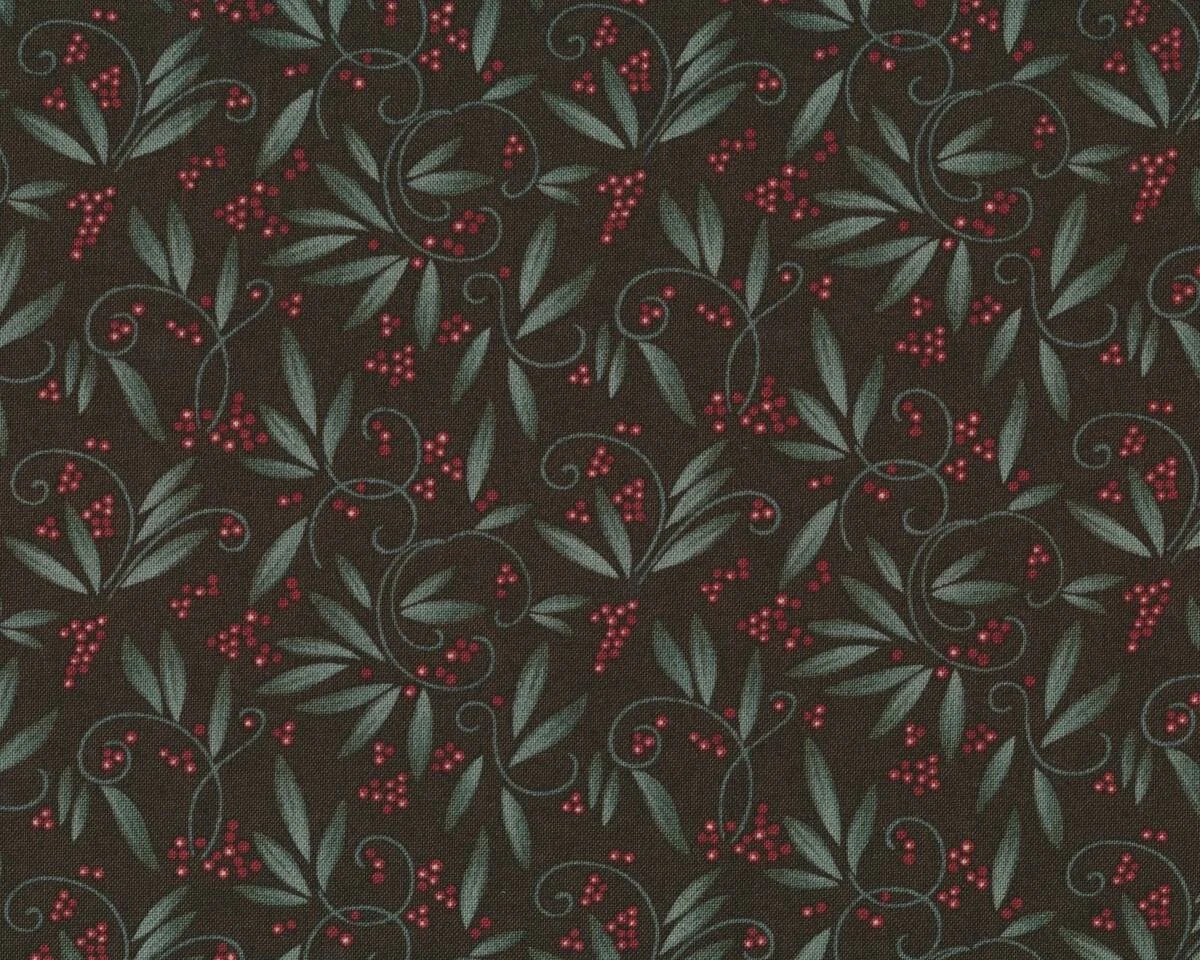 Patchworkstoff TOWN SQUARE, Beeren-Ranken, dunkelbraun-grüngrau, Moda Fabrics