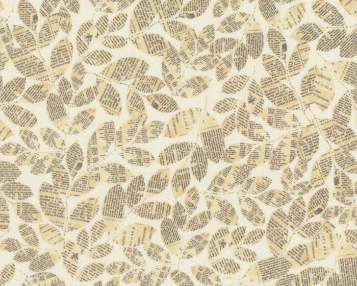 Patchworkstoff TRAIL MIX, Blätter mit Schrift, beige