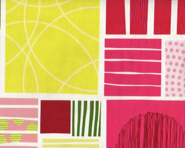 Patchworkstoff TWIST STYLE, Muster-Vierecke, fuchsia-hellgrün