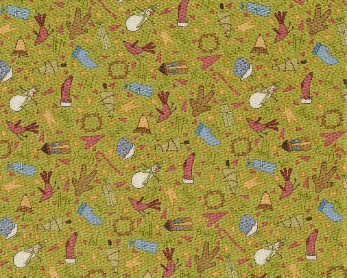 Patchworkstoff UNDER THE MISTLETOE by Anni, Weihnachtskleinigkeiten, gedecktes limette