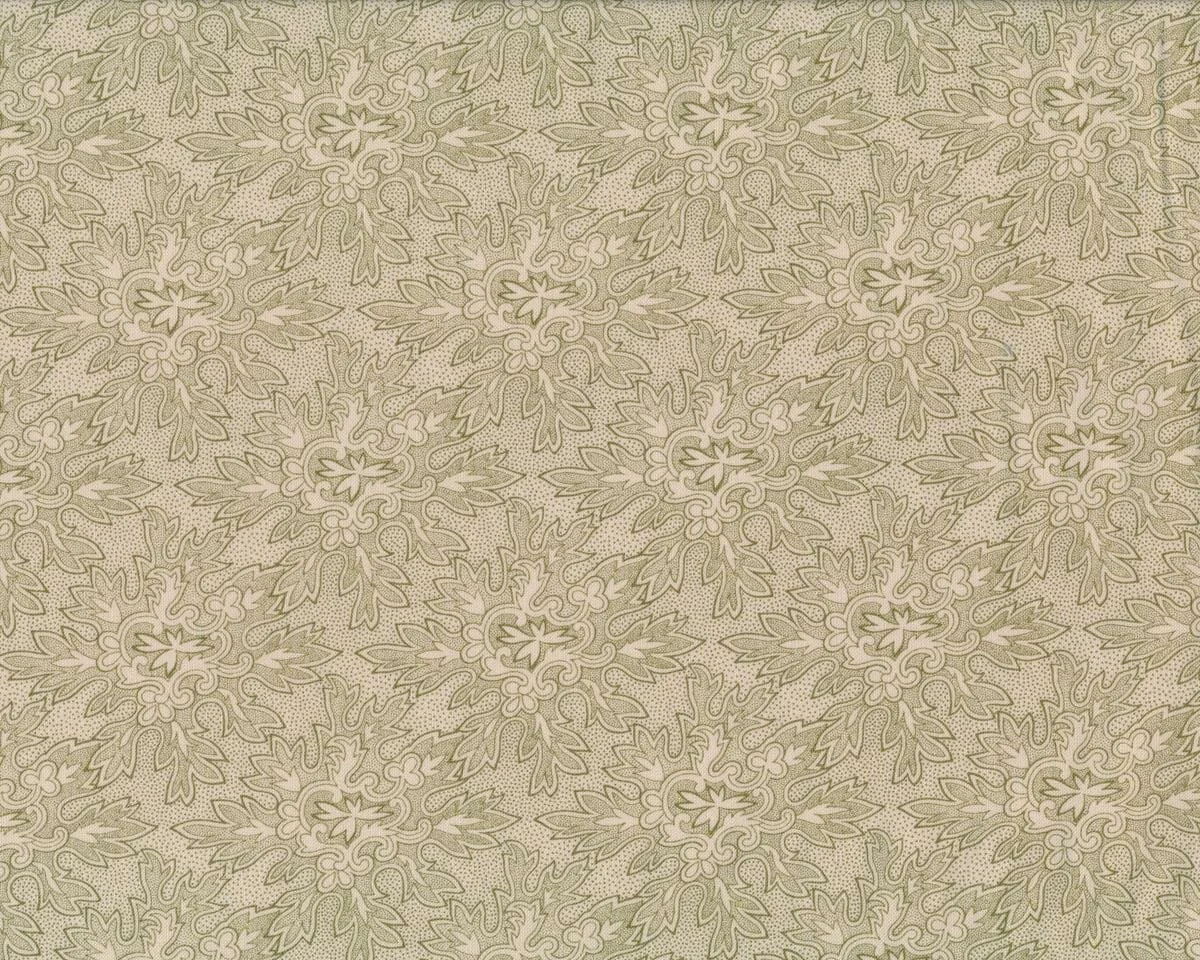 Patchworkstoff UNDER THE MISTLETOE, Stern-Blatt-Ornamente, hellbeige-olive, Moda Fabrics