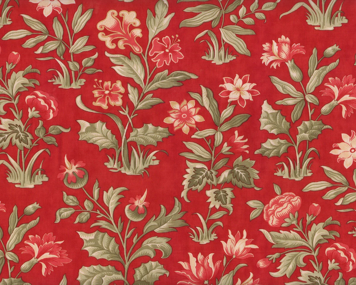 Patchworkstoff UNDER THE MISTLETOE, Weihnachts-Blumen, dunkelrot-schilfgrün, Moda Fabrics