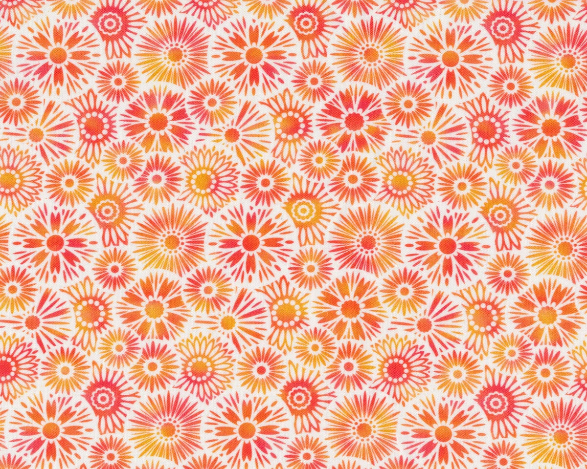 Patchworkstoff UNUSUAL GARDEN II, Blüten, weiß-orange, In The Beginning