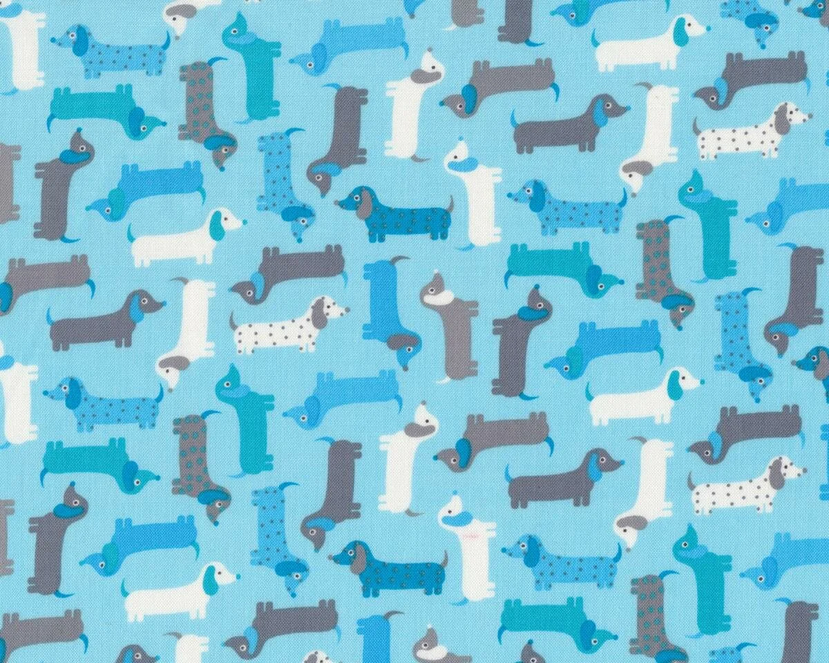 Patchworkstoff URBAN ZOOLOGIE MINI, Dackel, hellblau-grau