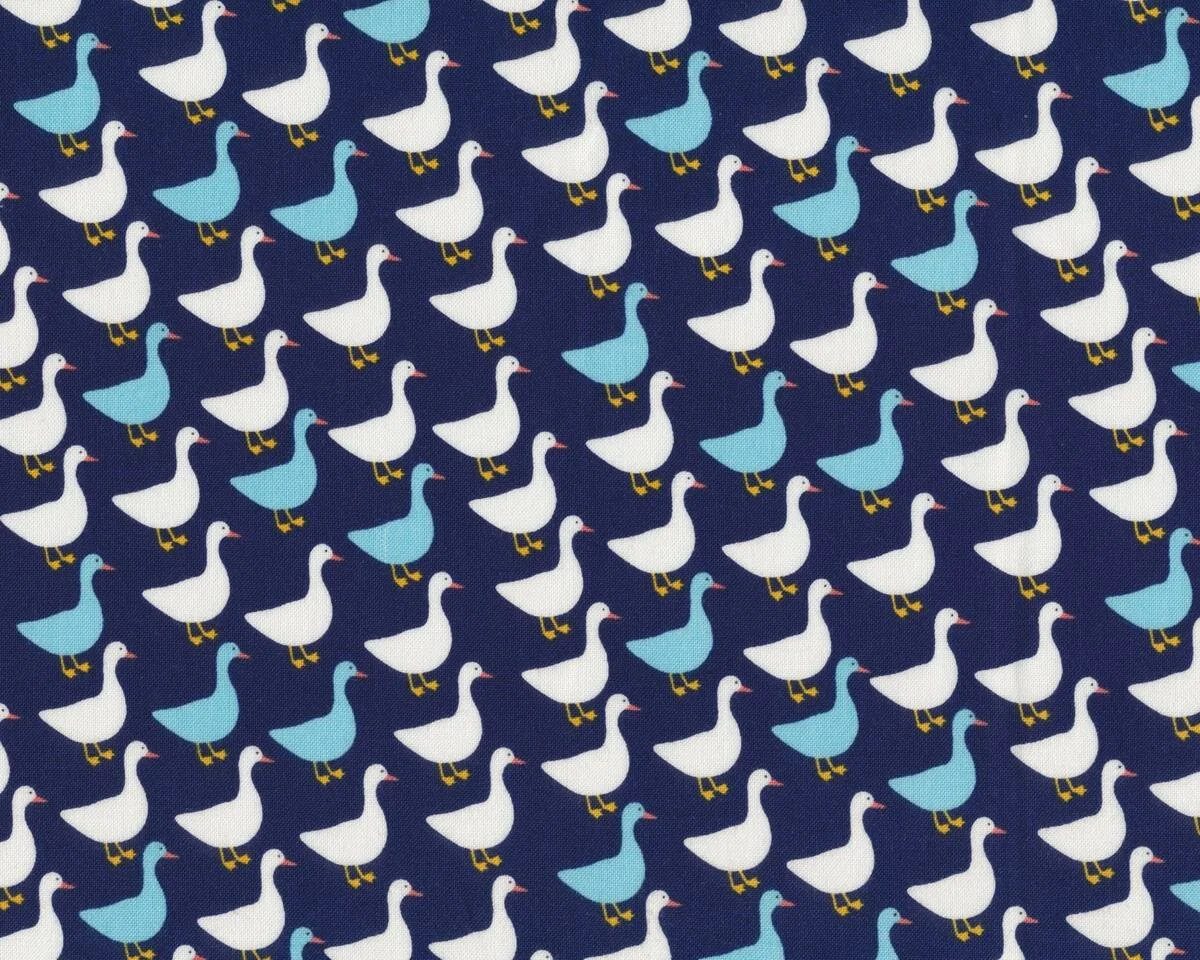 Patchworkstoff URBAN ZOOLOGIE MINI, Gänse, dunkelblau-weiß-hellblau