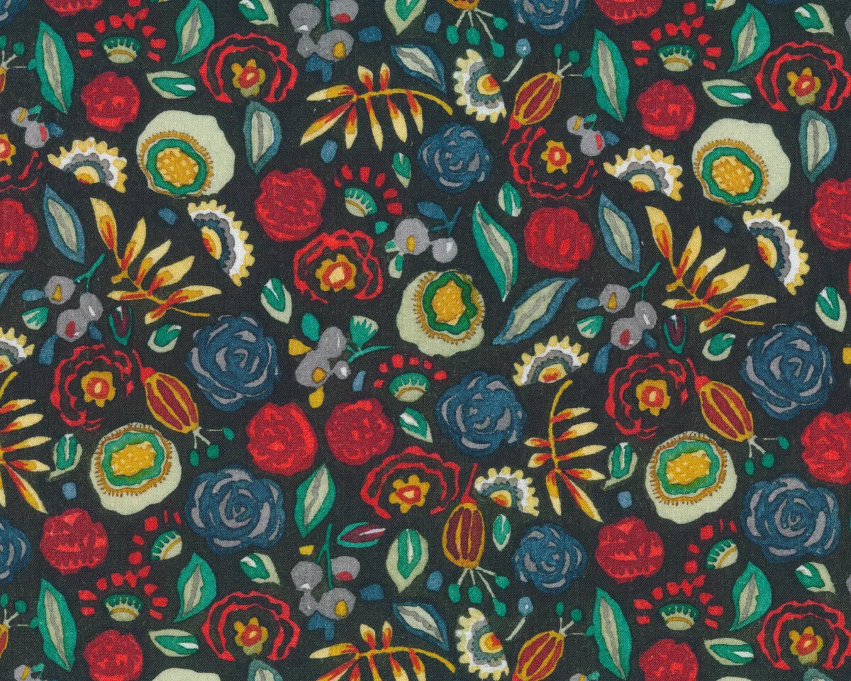 Patchworkstoff VENDOME, Blüten, schwarz-rot