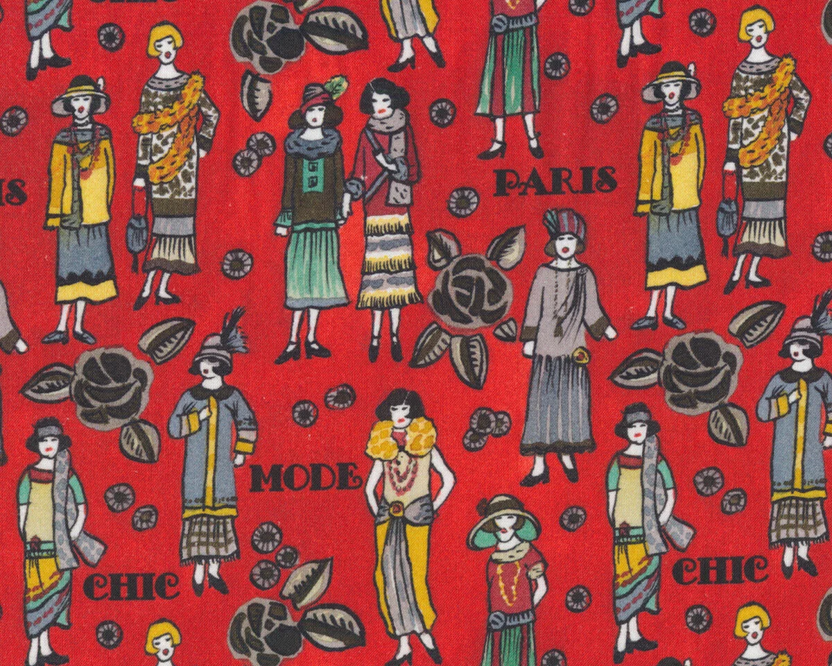 Patchworkstoff VENDOME, Pariser Mode der 20er, tomatenrot