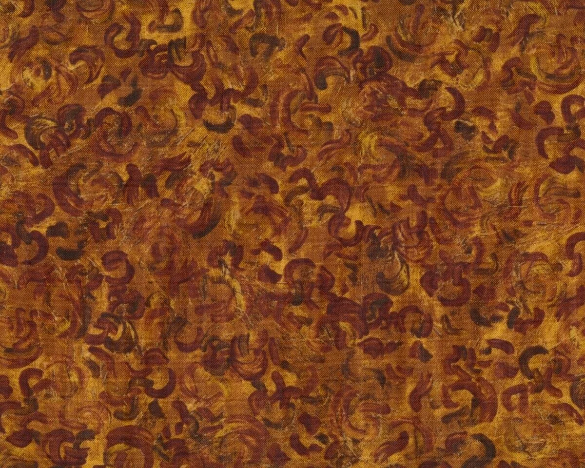 Patchworkstoff VINCENT VAN GOGH, Blick auf Auvers, Kringel-Vordergrund, braun-mittelbraun