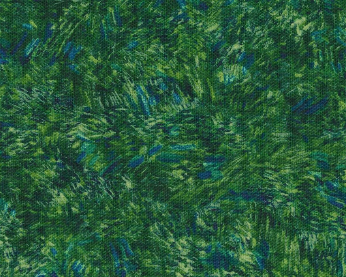 Patchworkstoff VINCENT VAN GOGH, Weizenfeld mit Raben, Getreide-Strichel, dunkelgrün-moosgrün