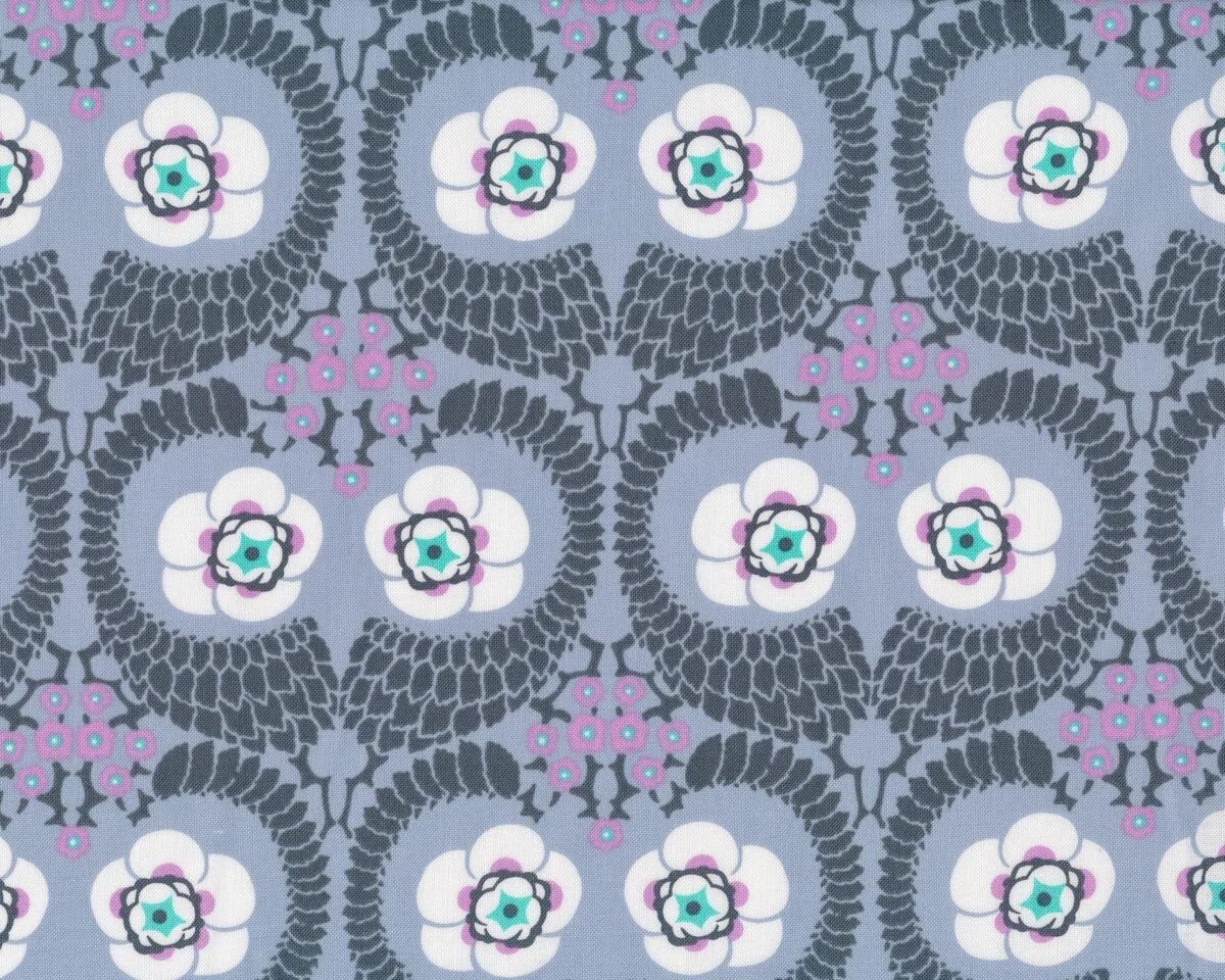 Patchworkstoff VIOLETTE FRENCH, Blüten-Augen, grau-lavendel