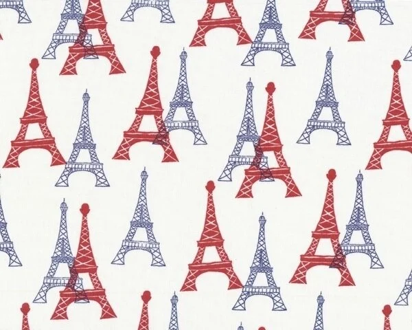 Patchworkstoff "Vive la France" mit Eiffelturm, dunkelrot-dunkelblau