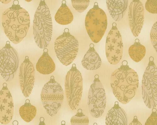 Patchworkstoff "Weihnachtsklassiker" mit Kugeln und Zapfen, cremé-gold