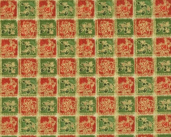 Patchworkstoff "Weihnachtsklassiker" mit Weihnachtsornamente im Karo, moosgrün-rot-gold