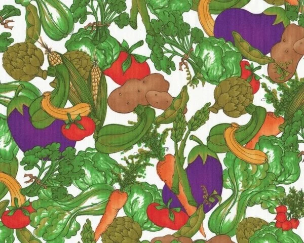 Patchworkstoff "What's Cookin" mit Gemüse, grün-lila