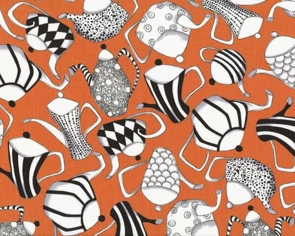 Patchworkstoff WHAT'S COOKIN, Tee- und Kaffeekannen, dunkles orange, Loralie