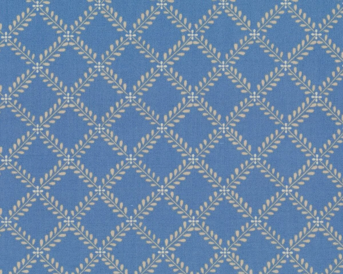 Patchworkstoff WINDERMERE, Blätter-Rauten, taubenblau-helles beige, Moda Fabrics