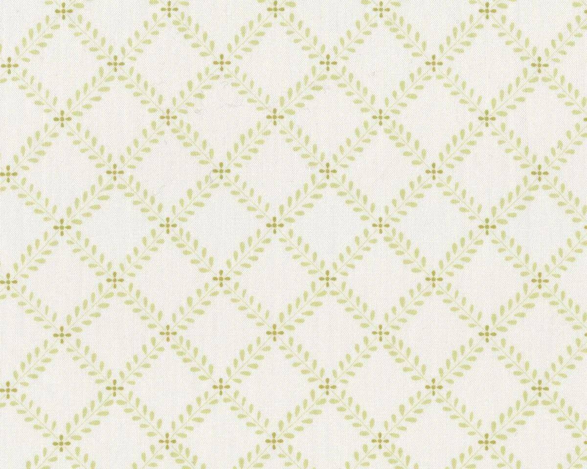 Patchworkstoff WINDERMERE, Blätter-Rauten, wollweiß-helles limette, Moda Fabrics
