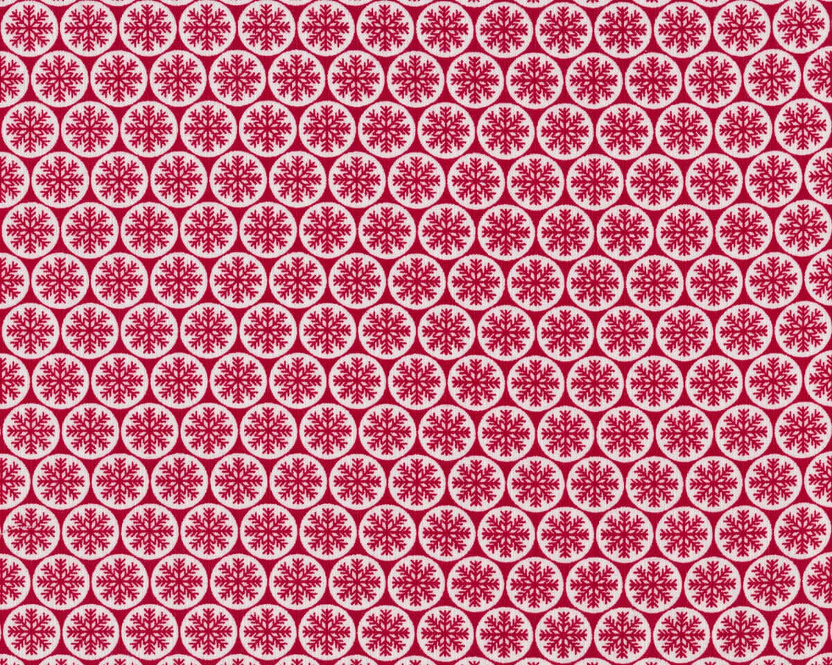 Patchworkstoff WINTER ESSENTIALS, Schneeflocken im Kreis, dunkelrot-weiß