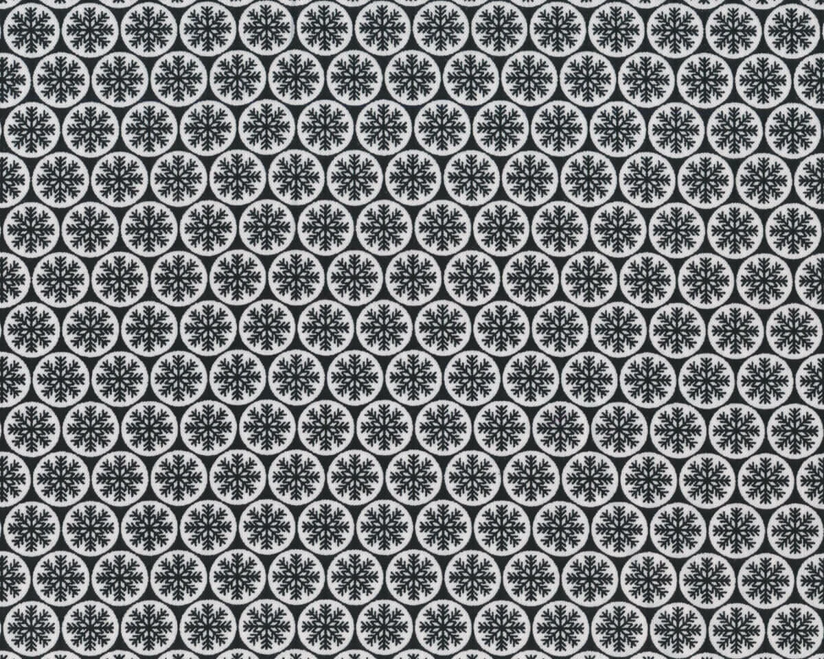 Patchworkstoff WINTER ESSENTIALS, Schneeflocken im Kreis, schwarz-weiß