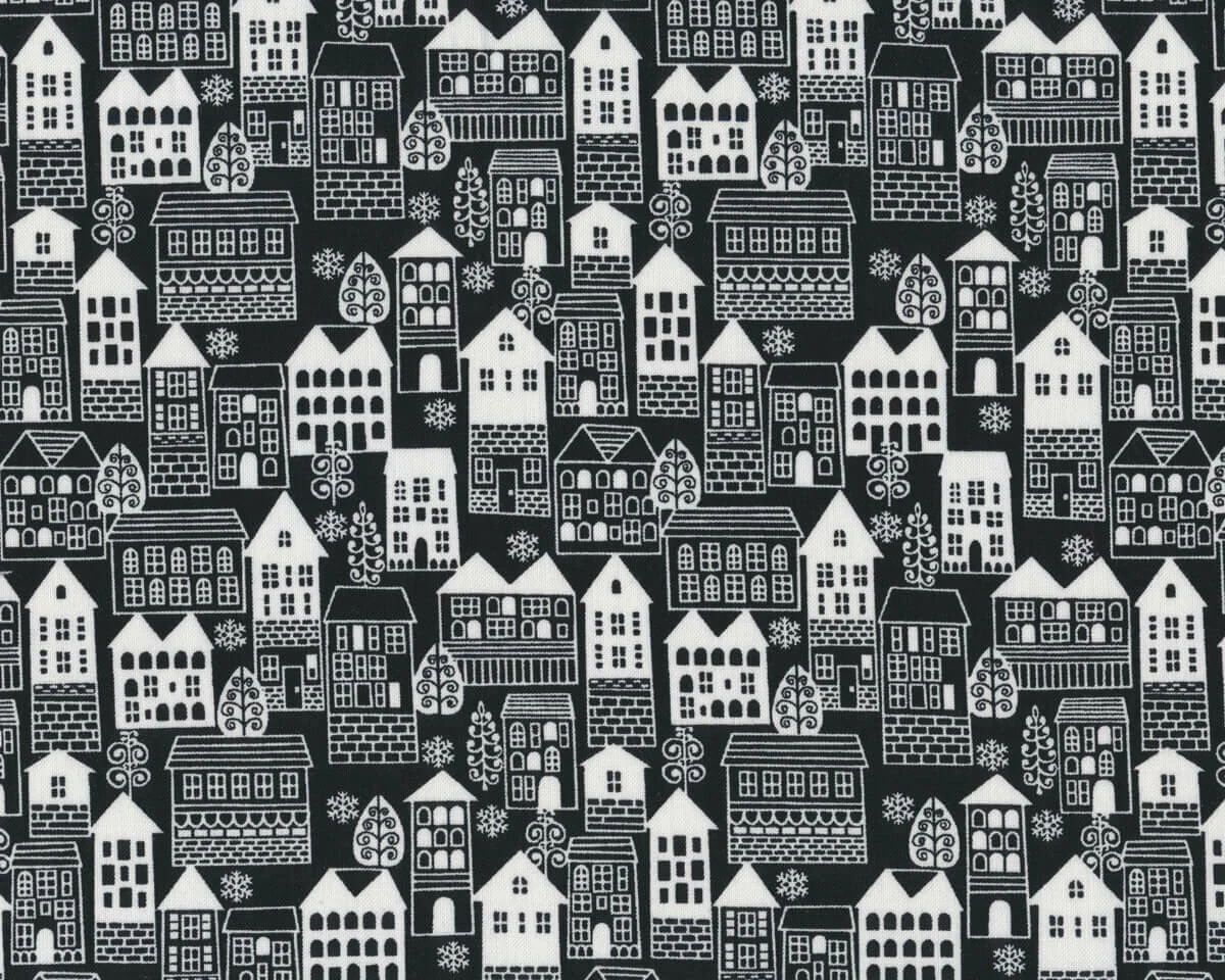 Patchworkstoff WINTER ESSENTIALS, Weihnachtsstadt, schwarz-weiß