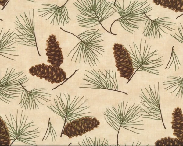 Patchworkstoff WINTER WOODS, Kiefern-Zapfen, hellbeige-braun, Moda Fabrics