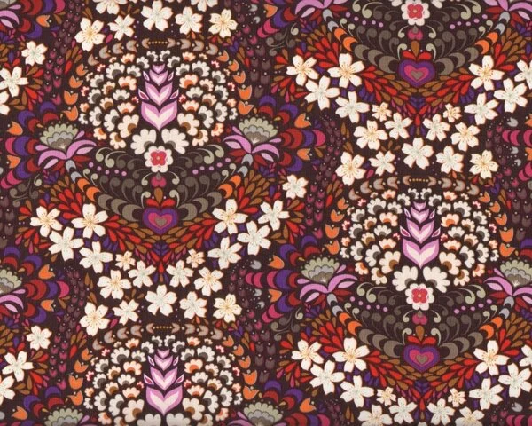 Patchworkstoff "Wish", Medaillon-Blüten-Muster, lila-rot-kräftiges rosa