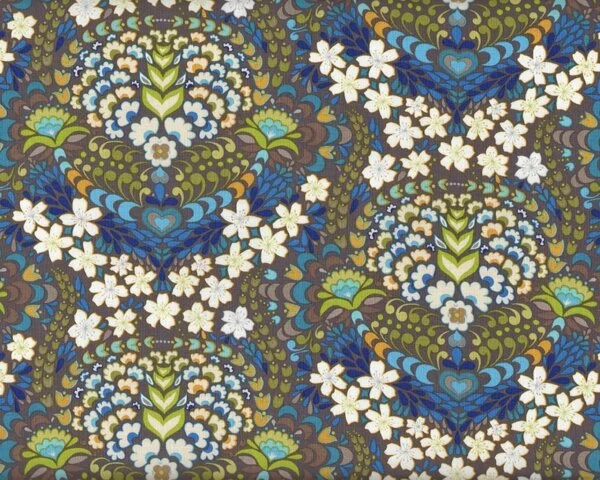 Patchworkstoff "Wish", Medaillon-Blüten-Muster, petrol-blau-hellgrün