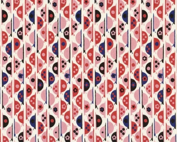 Patchworkstoff "Wonderbug" mit Käfer-Ornament-Streifen, rosa-stumpfes rot-dunkelblau