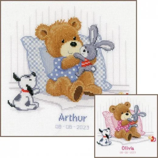 Vervaco - Geburtsbild Teddy, Hase und Hund