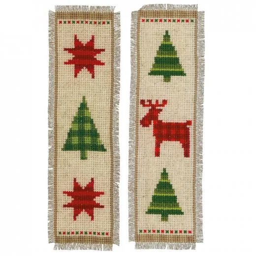 Vervaco - Lesezeichen Karierte Weihnachtsbäume 2er-Set