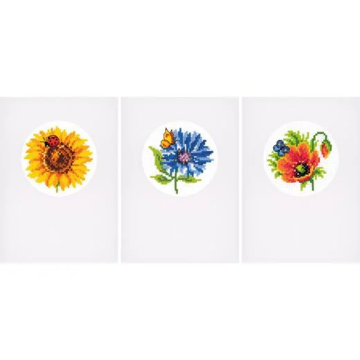 Vervaco - Grußkarten Sommerblumen 3er-Set