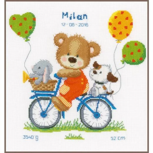 Vervaco - Geburtsbild Bär auf dem Fahrrad