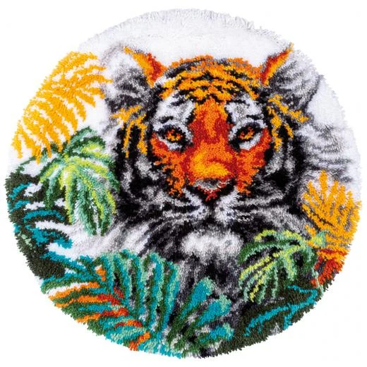 Vervaco - Knüpfformteppich Tiger in Dschungelblättern