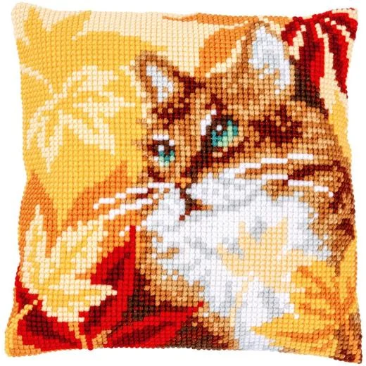 Vervaco - Kreuzstichkissen Katze mit Herbstblättern