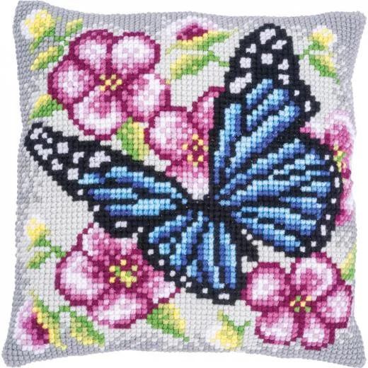 Vervaco - Kreuzstichkissen Schmetterling mit Blumen