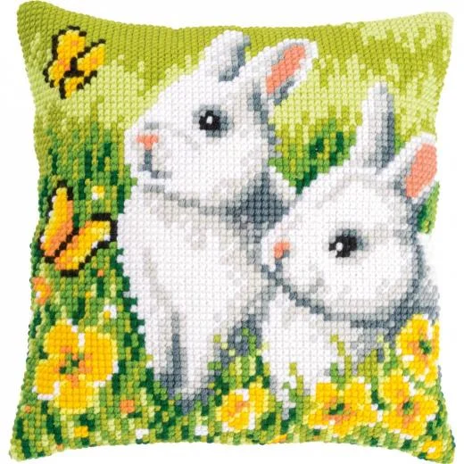Vervaco - Kreuzstichkissen Hasen & Schmetterlinge