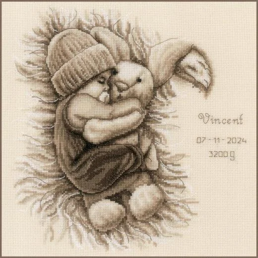 Vervaco - Geburtsbild Baby mit Kuscheltier