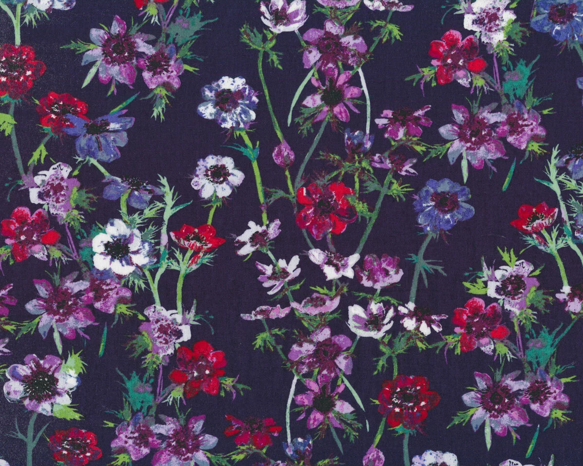 Popeline-Patchworkstoff AQUARELLE, Anemonen, nachtblau, Katarina Roccella