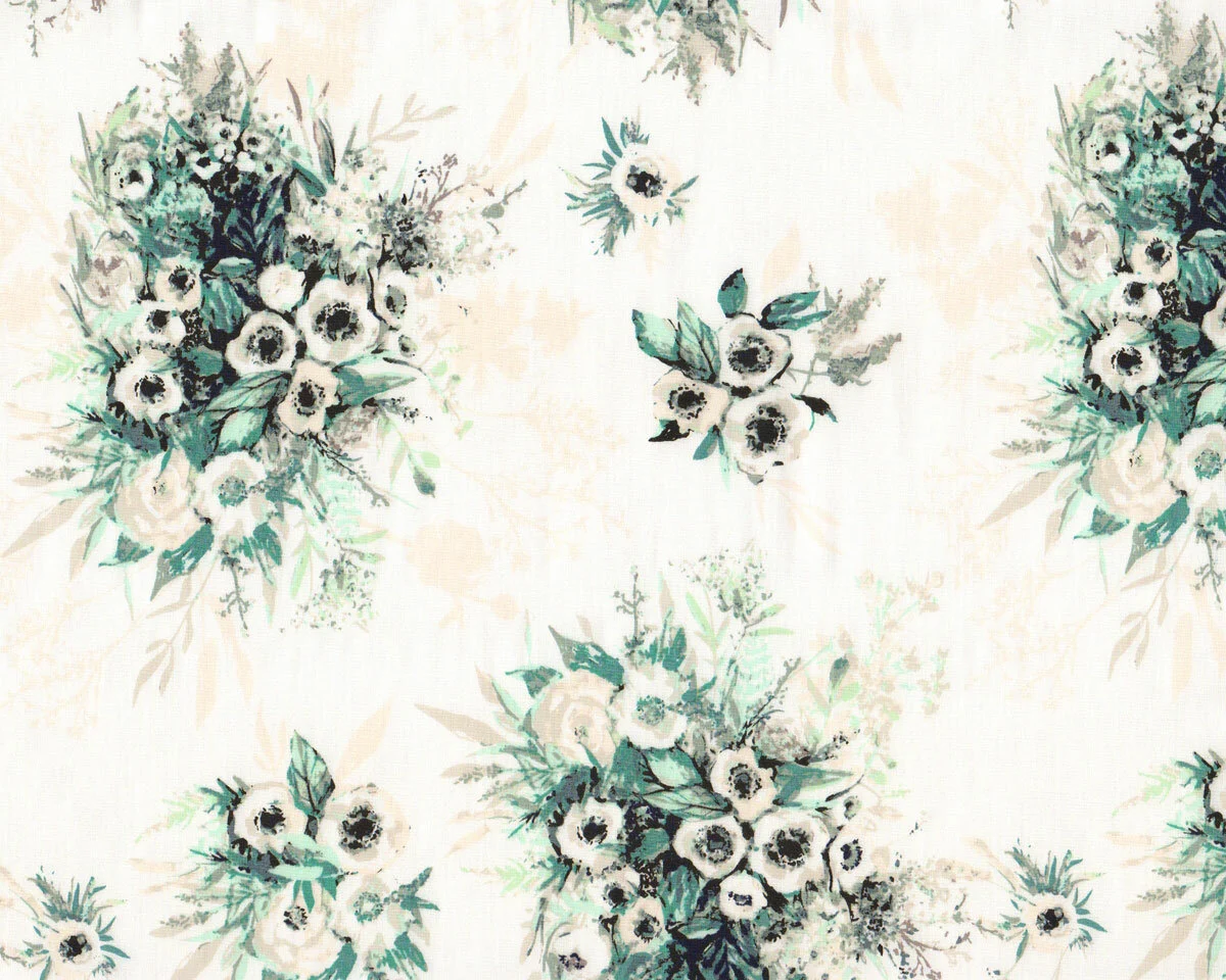 Popeline-Patchworkstoff AQUARELLE, Butterblumen, weiß, Katarina Roccella