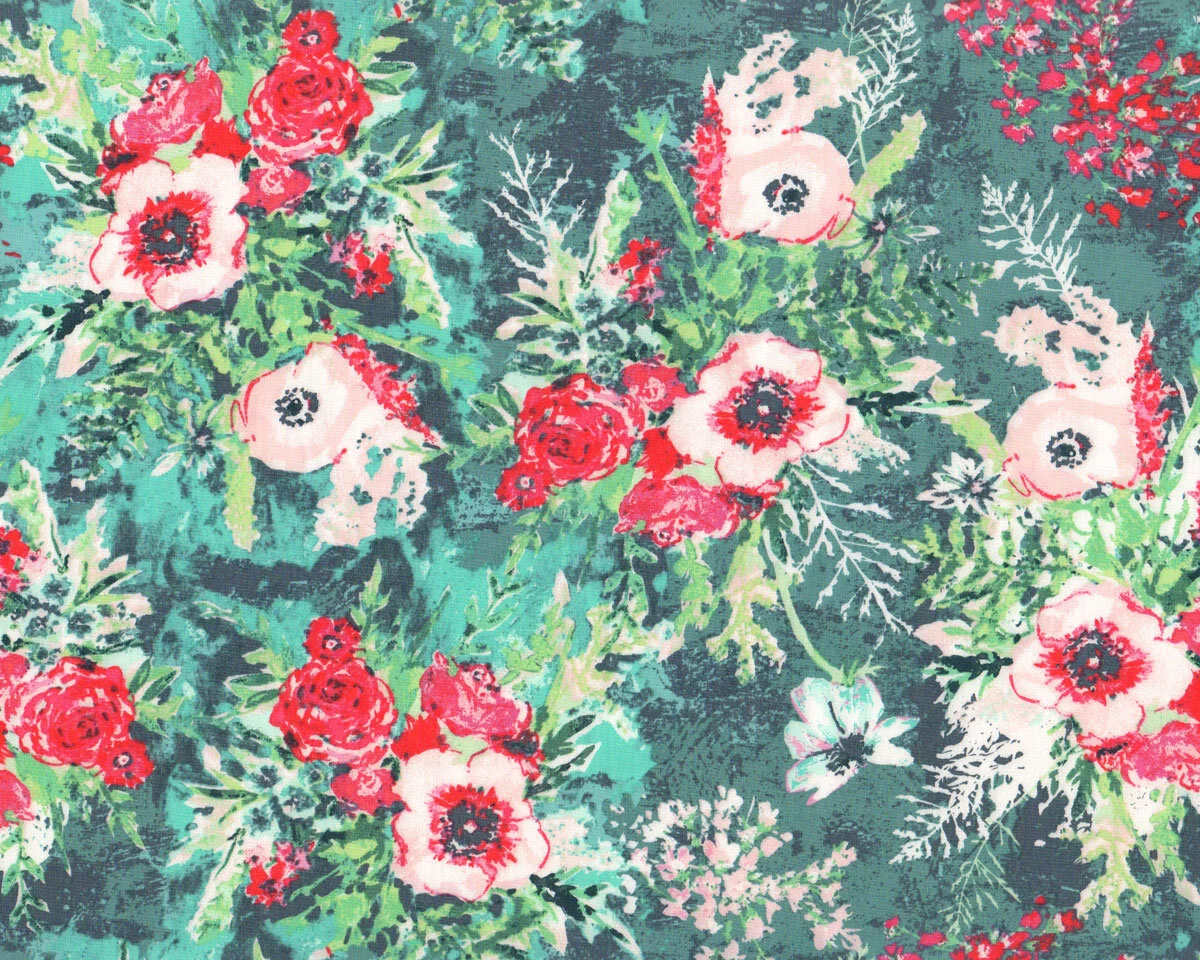 Popeline-Patchworkstoff AQUARELLE, Wildrosen, grün, Katarina Roccella