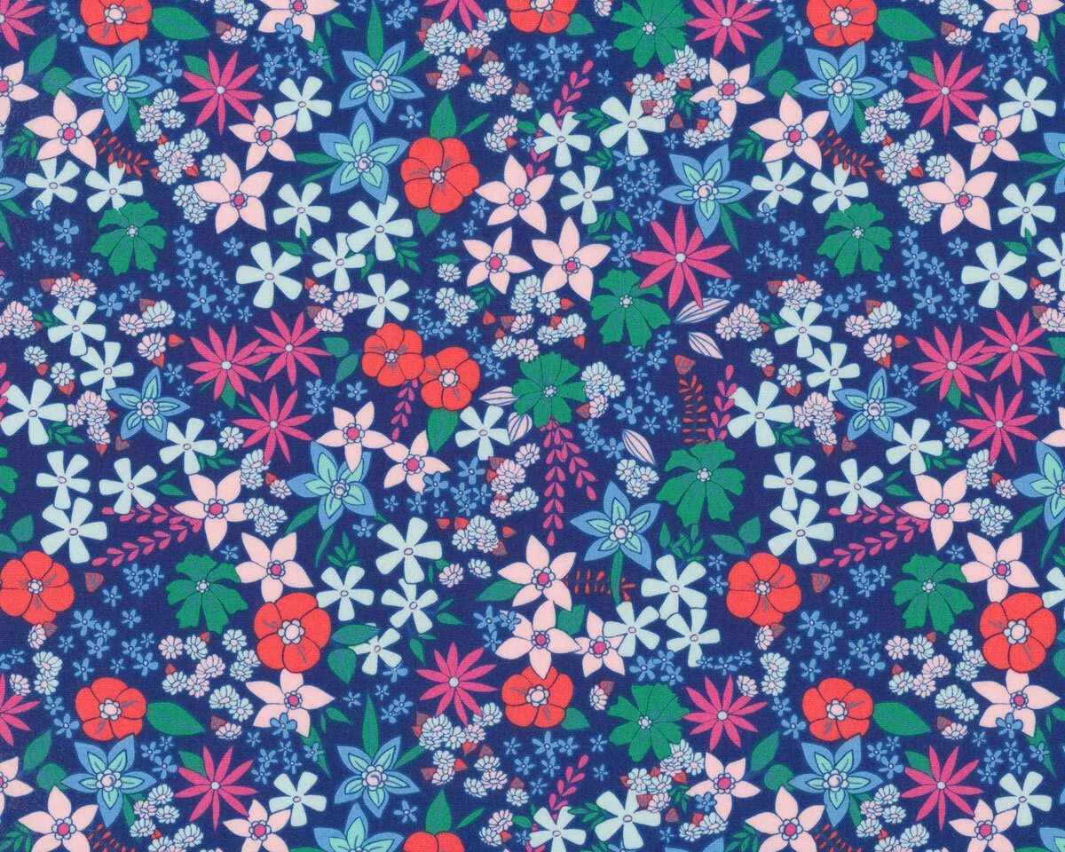Popeline-Patchworkstoff FLOWERETTE, Blümchen, blau, Art Gallery