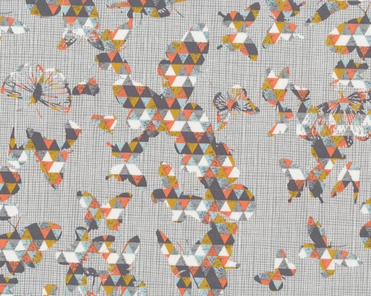 Popeline-Patchworkstoff INDELIBLE, Schmetterlinge, steingrau-aprikot, Katarina Roccella