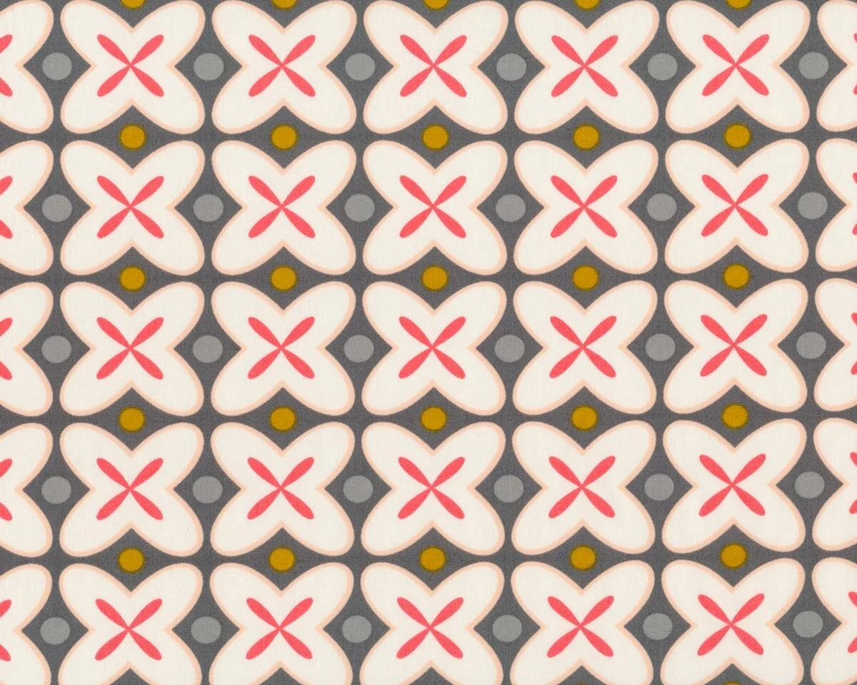 Popeline-Patchworkstoff MAKER, Vierblätter, lachsrot-steingrau, Art Gallery