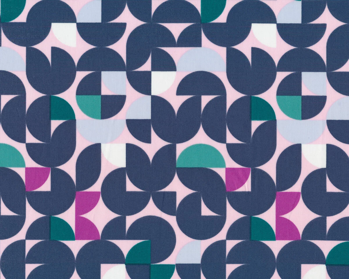 Popeline-Patchworkstoff TROUVAILLE, Kreissegmente, graublau, Art Gallery