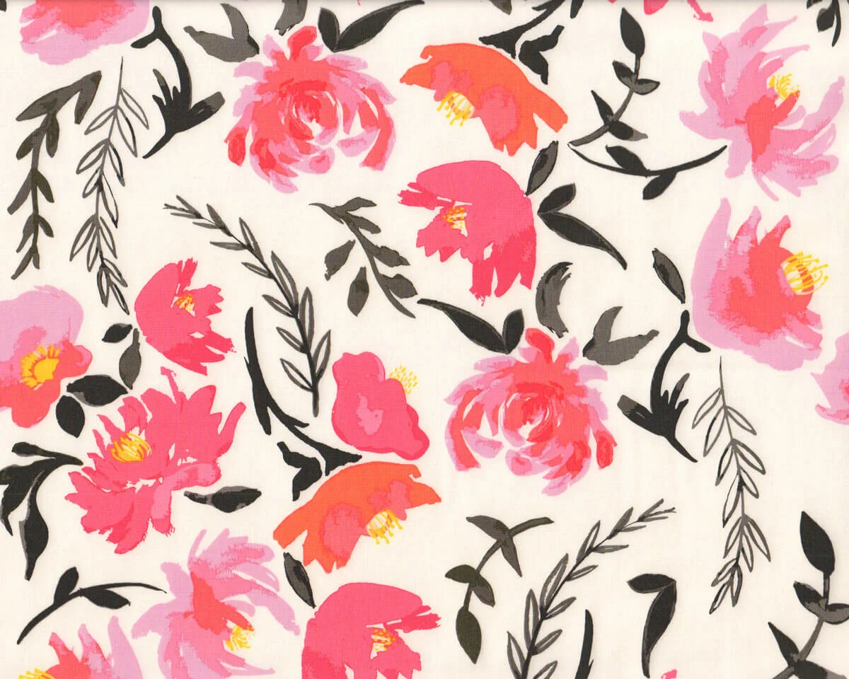 Popeline-Patchworkstoff WONDERFUL THINGS, Wildosen, wollweiß-pink